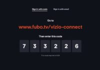 Fubo TV sign-in screen showing a connect web address and six-digit code
