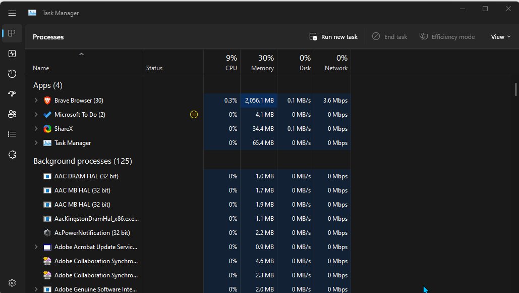 GPU not showing in Task Manager Processes tab, only CPU, Memory, Disk, Network columns