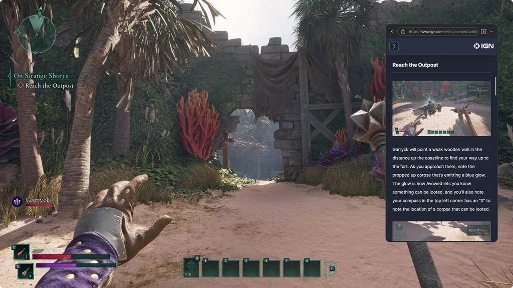 Game Assist pinned above a game showing a web guide