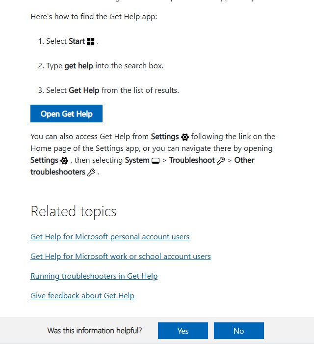 Get Help app steps: type get help in Start search to get help in Windows 11