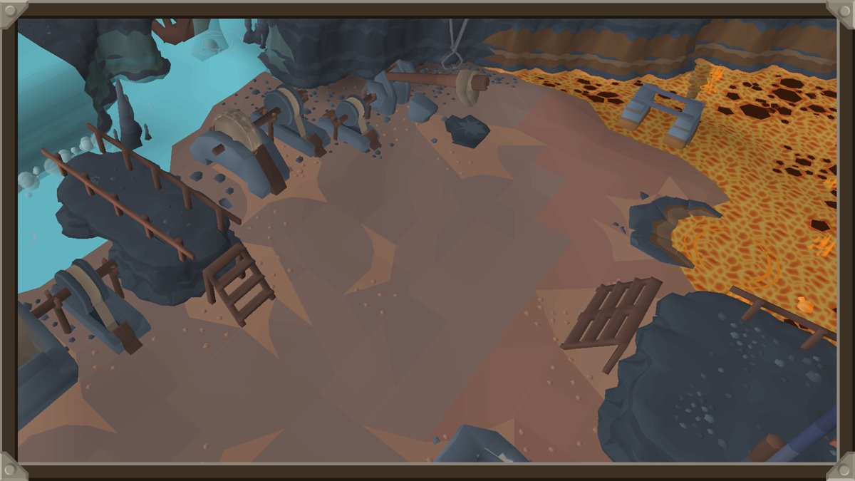 Giants' Foundry workshop with grindstones, trip hammer and lava pool in OSRS