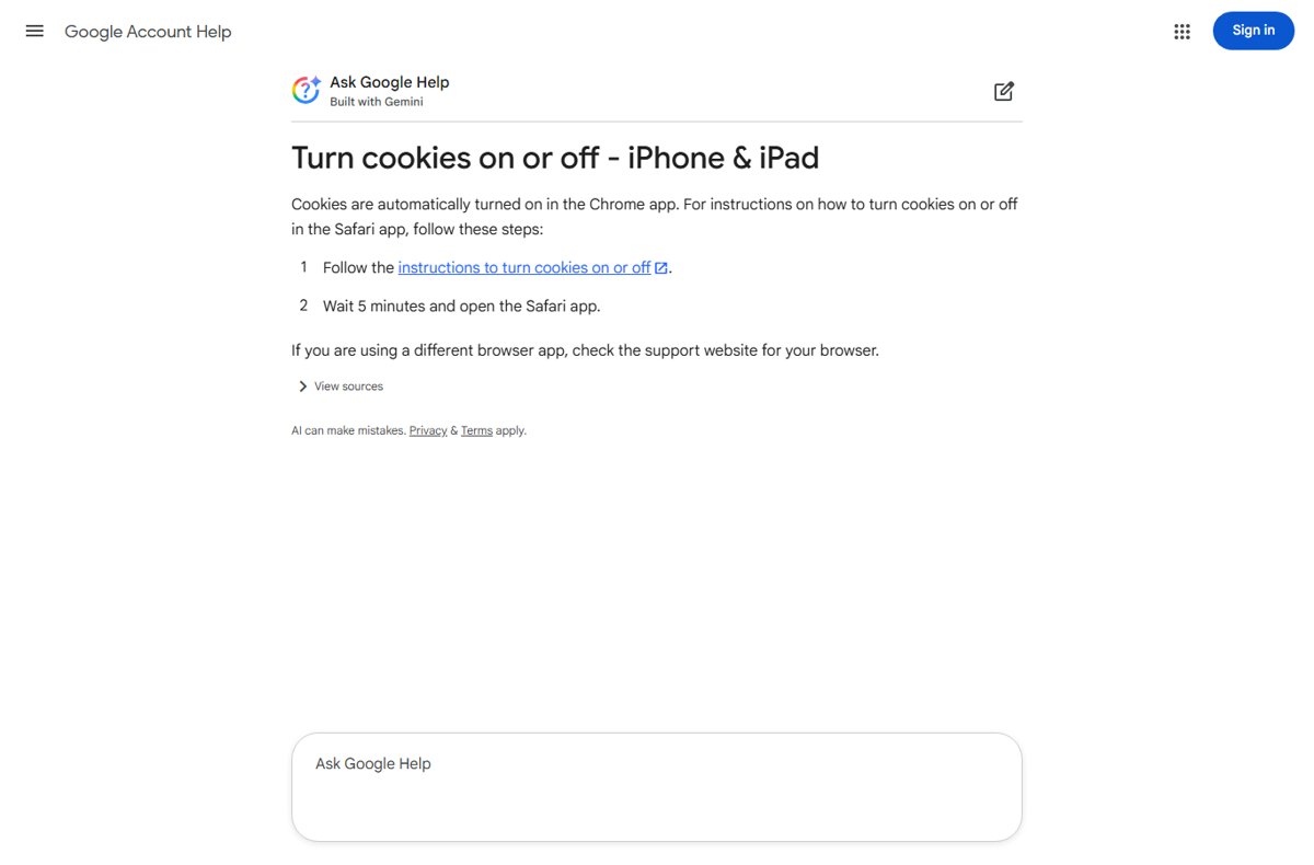 Gmail login on iPhone: Google help for turning on Safari cookies