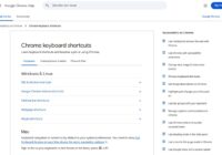 Google Chrome Help keyboard shortcuts page with Tab and window shortcuts section