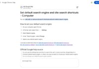 Google Chrome Help steps for setting the default search engine on a computer