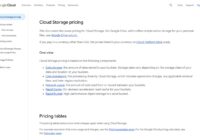 Google Cloud Storage pricing page listing the components that make up the bill