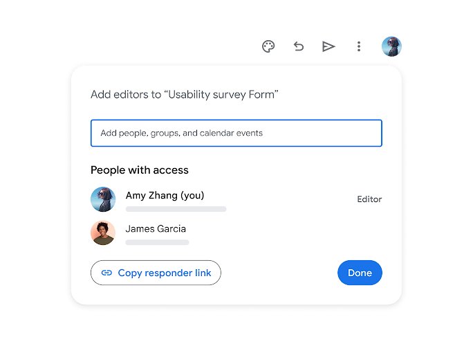 Google Forms share dialog adding editors with People with access list