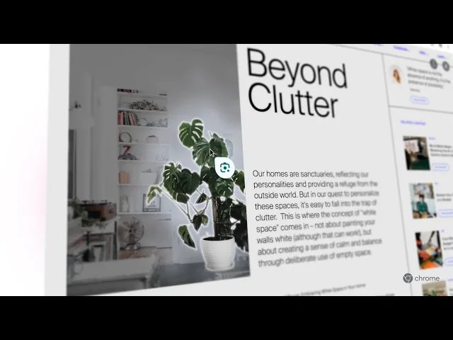 Google Lens in Chrome outlining a potted plant inside a webpage photo