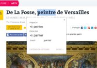Google Translate extension pop-up translating a highlighted French word into English