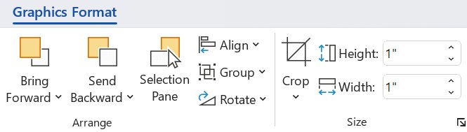 Graphic Format ribbon tab showing Arrange and Size options for a selected image
