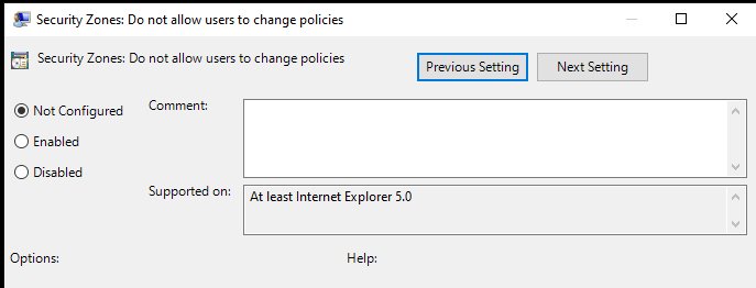 Group Policy setting Security Zones: Do not allow users to change policies