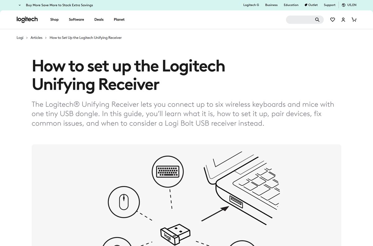 Logitech guide to setting up a Unifying receiver and adding devices