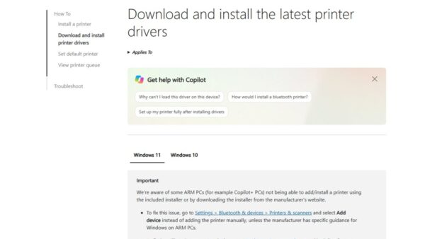 How to manually install optional printer drivers in Windows 11