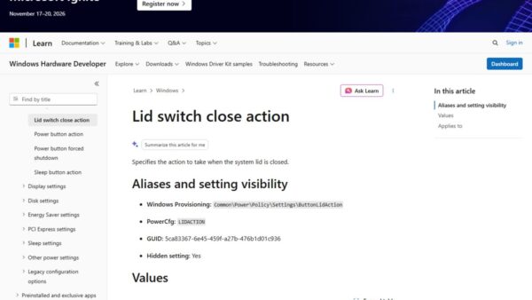 How to change lid close action on Windows 11