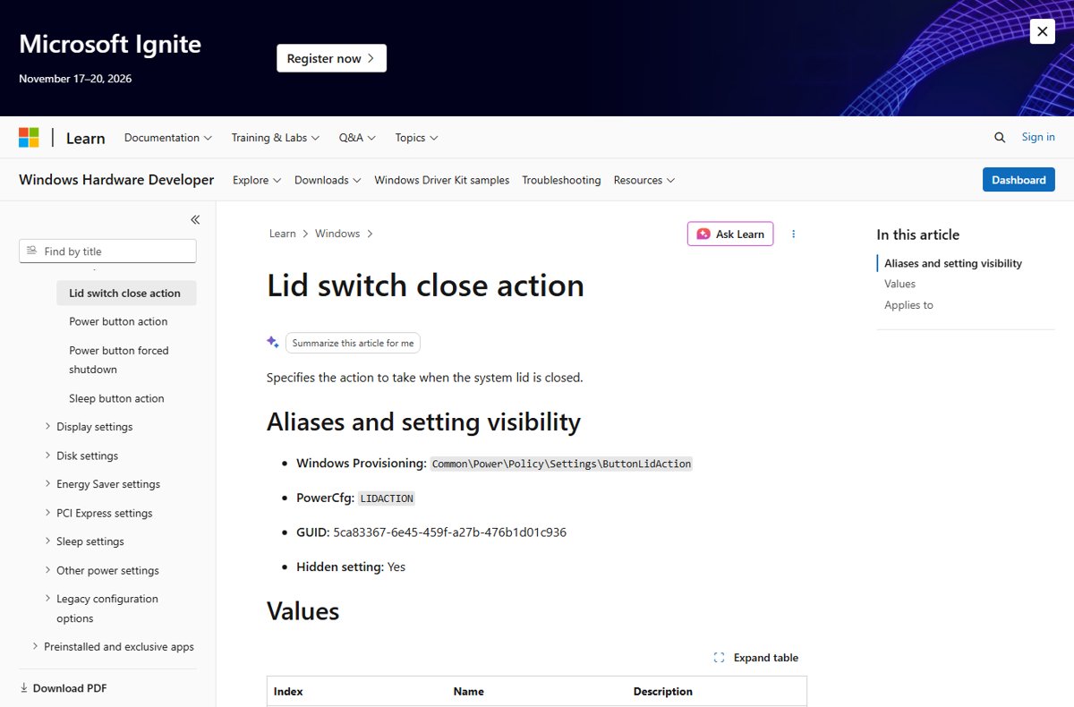 How to change lid close action on Windows 11