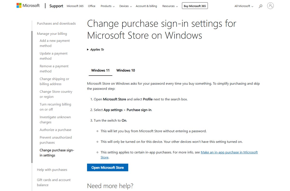 How to change purchase sign-in settings in Microsoft Store