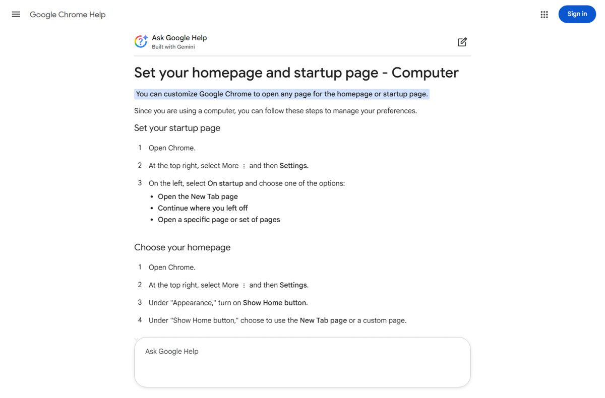 How to change the start page in Chrome and any web browser