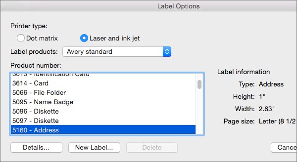 How to create Avery 5160 labels on a Mac