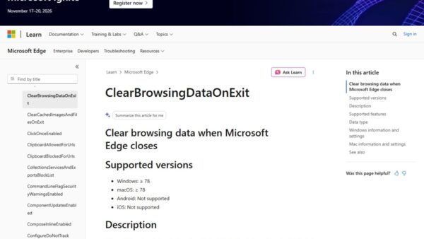 How to disable clear browsing data when Microsoft Edge closes