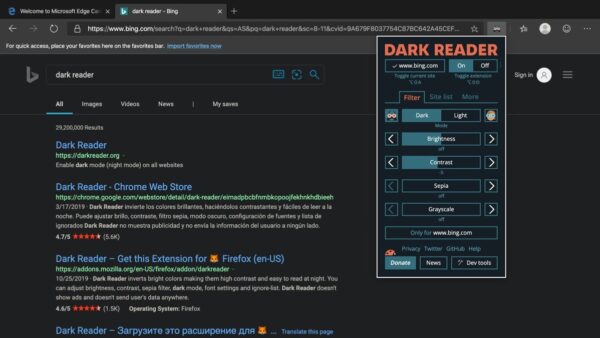 How to force dark mode on websites using Edge browser