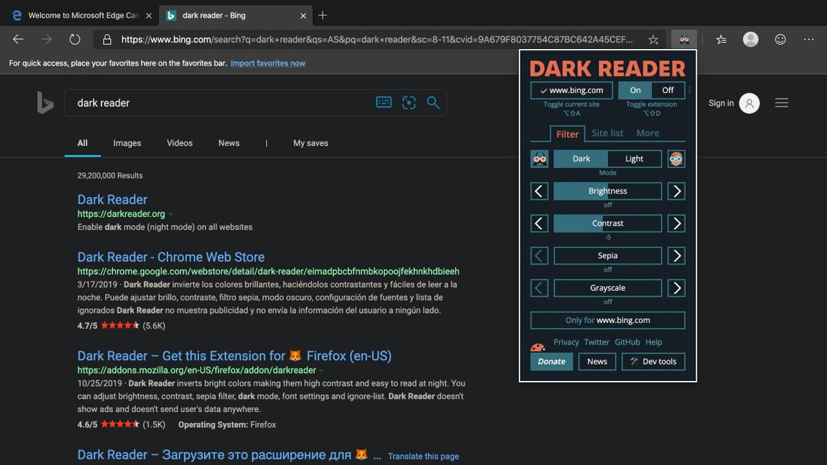 How to force Dark Mode on websites using Edge browser