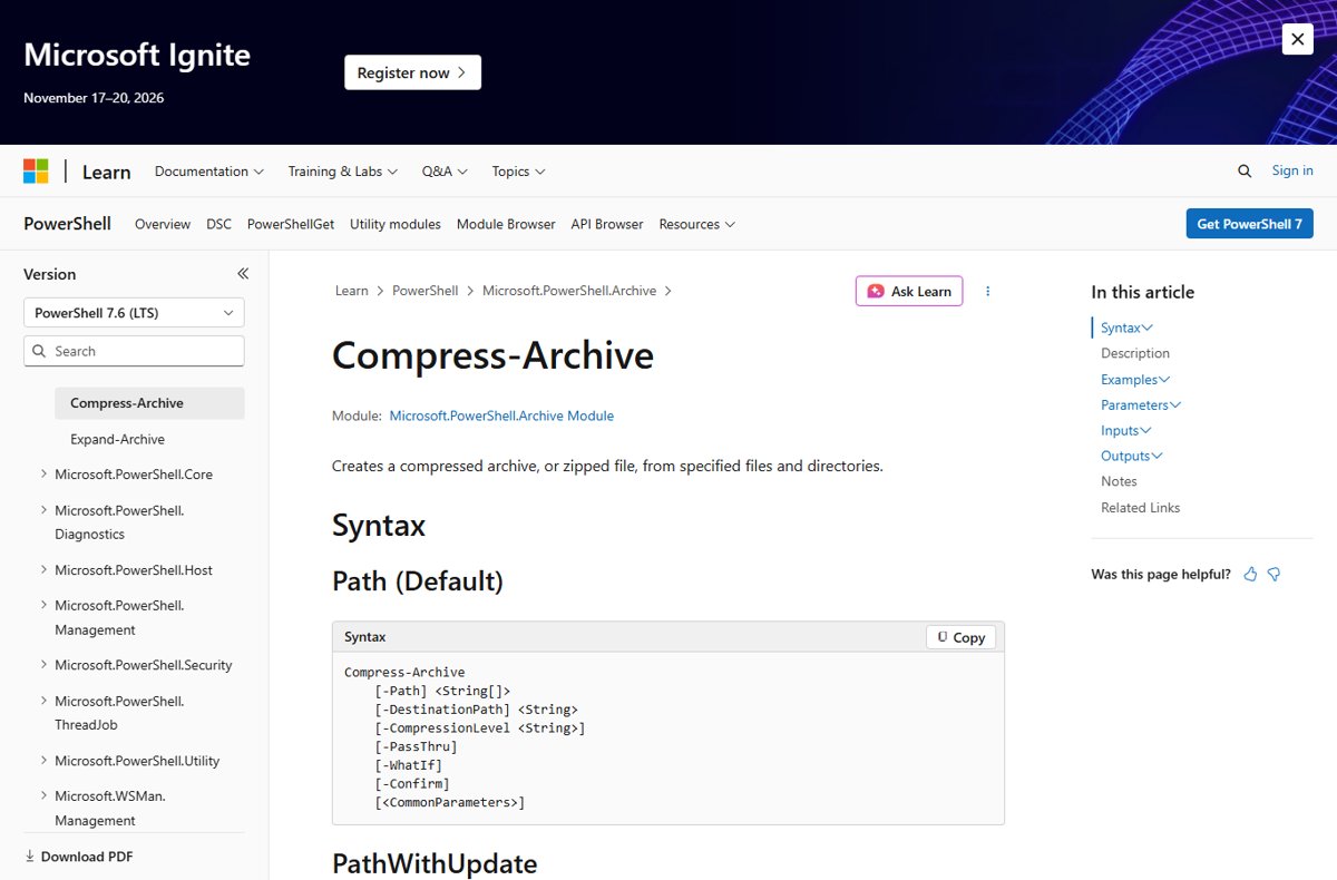 How to zip files in PowerShell with the Compress-Archive cmdlet syntax