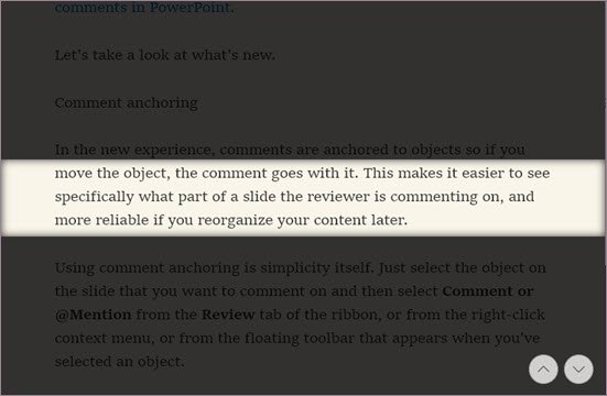 Immersive Reader line focus highlighting three lines and dimming the rest