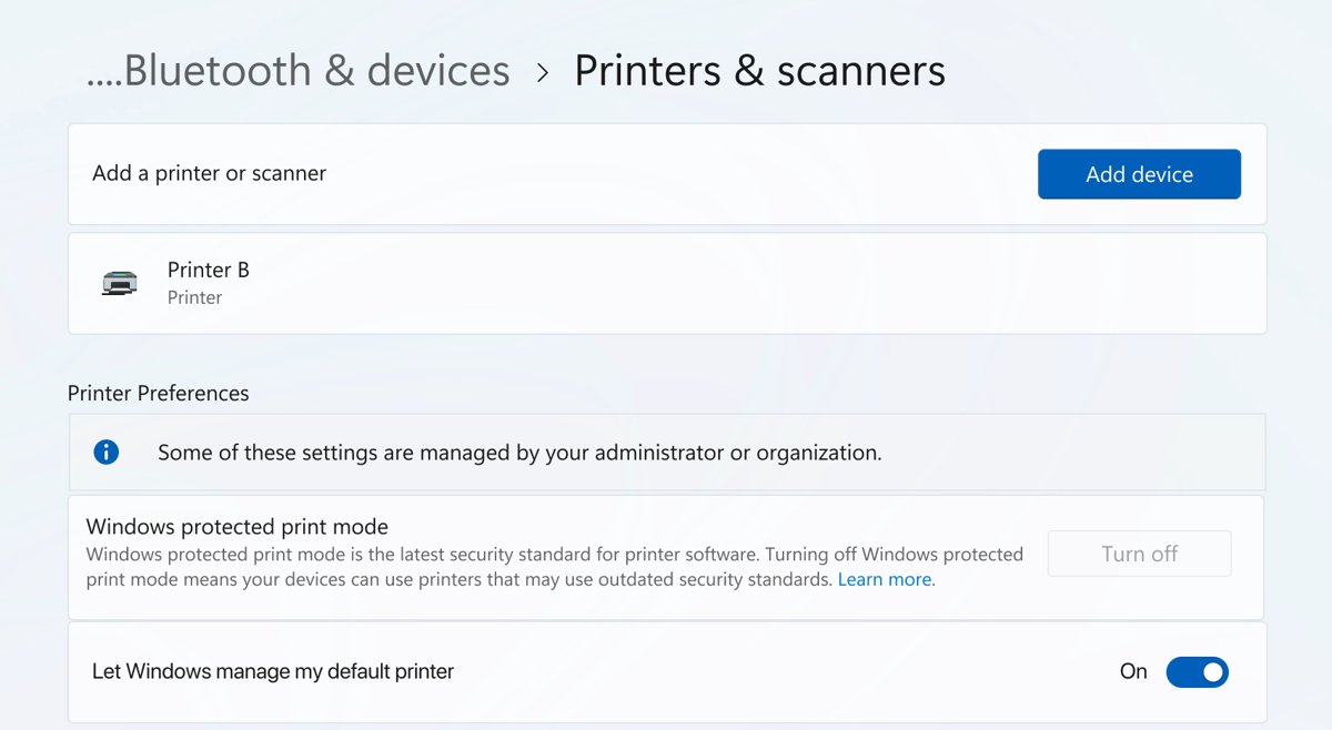 Install Epson printer on 24H2: protected print mode Turn off greyed out