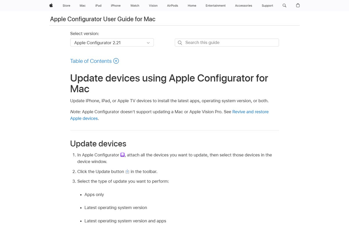 Install IPSW file with Apple Configurator 2.21 update devices guide