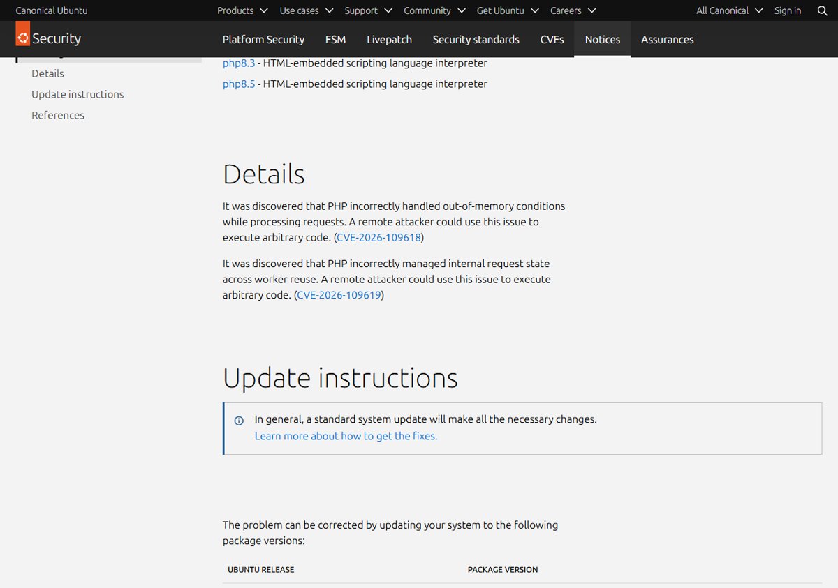 Install PHP 8.3 security update on Ubuntu 24.04 to fix PHP2Shell