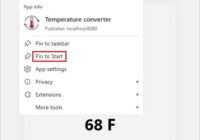 Installed Edge web app menu listing Pin to taskbar and Pin to Start