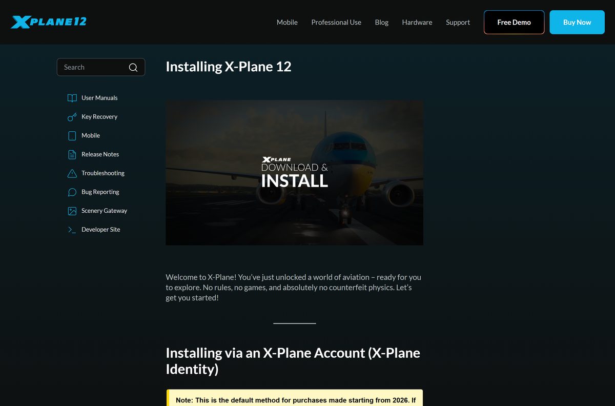 Laminar Research guide to installing X-Plane 12 from the digital download