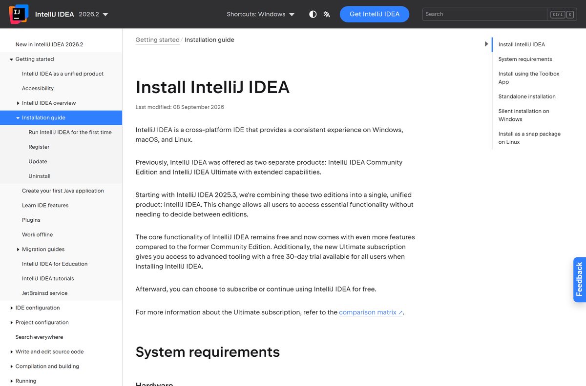 Documentation page listing supported systems and install methods