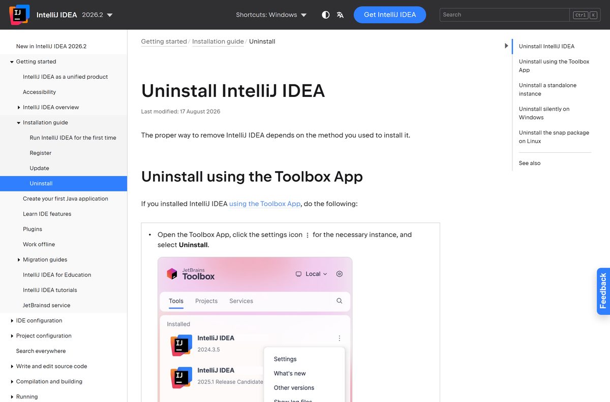 Documentation page covering removal on Windows, macOS and Linux