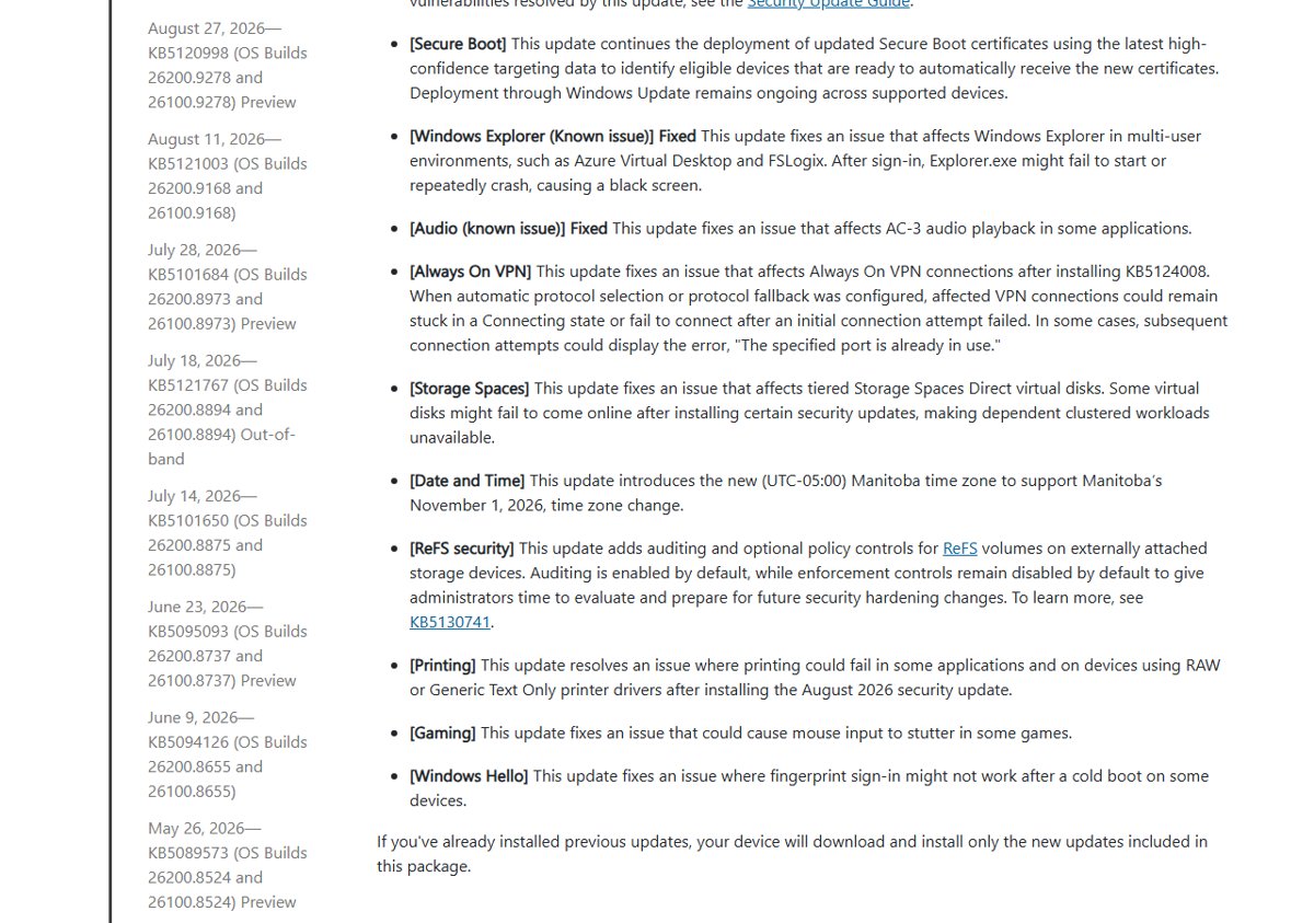 KB5127648 improvements list with Windows Explorer and AC-3 audio fixes
