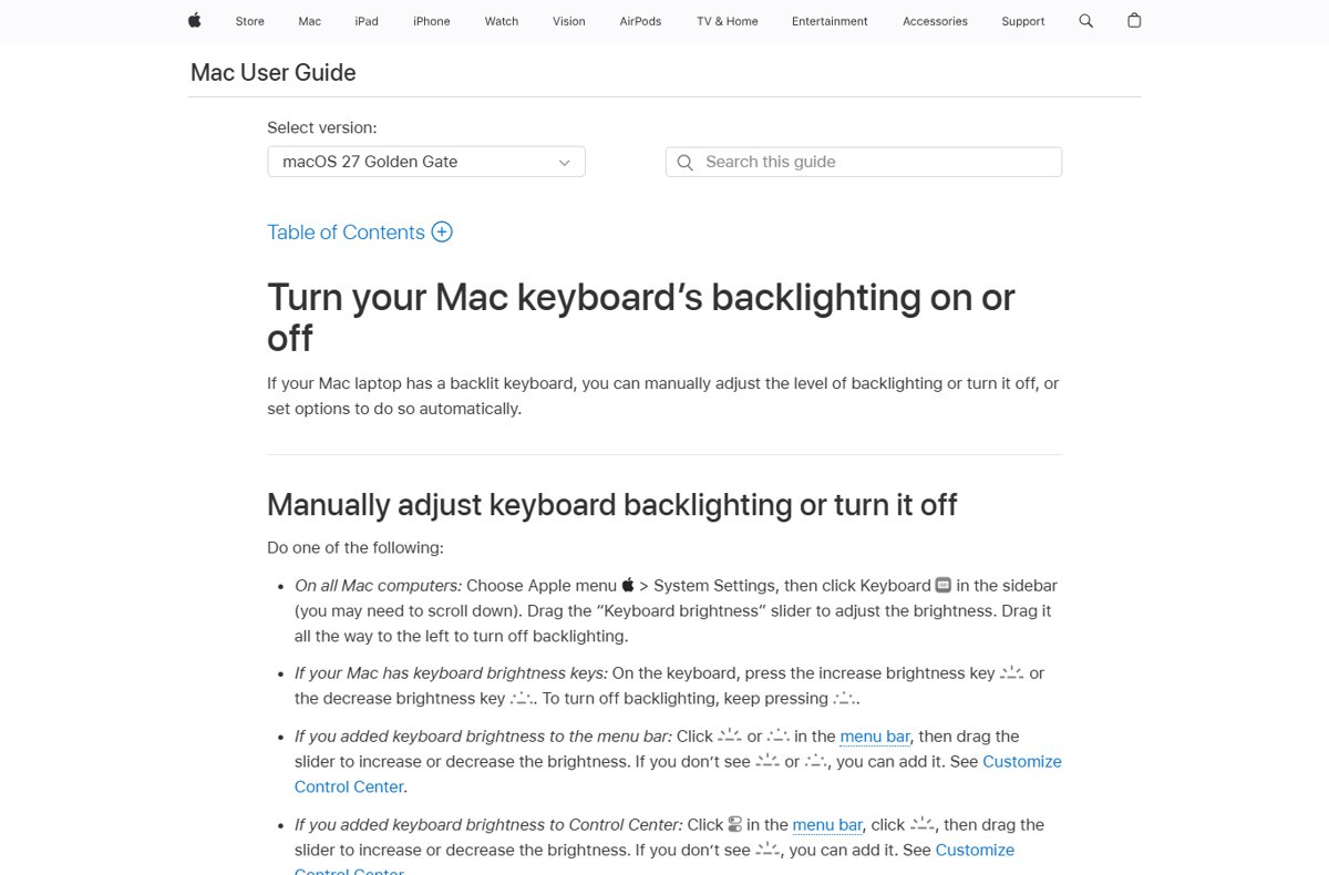 Keep MacBook keyboard backlight on: Apple steps for the Keyboard brightness slider
