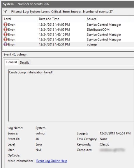 Kernel-Power 41 troubleshooting: Event Viewer showing volmgr event 46 in the System log