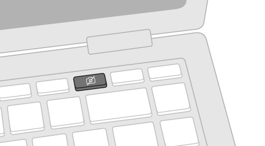 Laptop keyboard top row with a dedicated camera on/off key