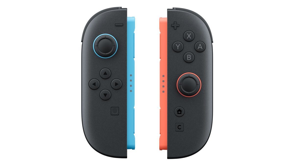 Left and right Joy-Con 2 controllers with blue and red side rails