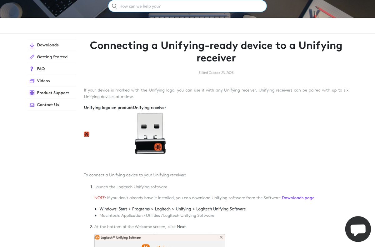 Logitech article walking a mouse through pairing to a Unifying receiver