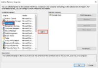 MMC Add or Remove Snap-ins window with Certificates and Add highlighted