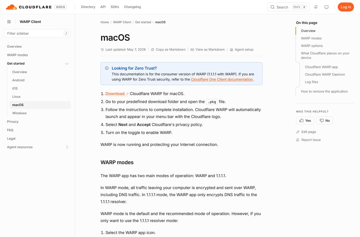 Mac install guide for Cloudflare WARP showing the removal script