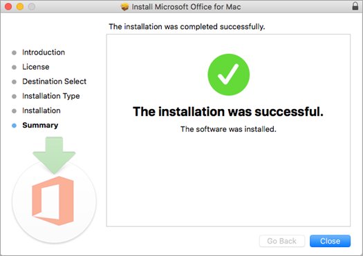 Mac installer confirming the Microsoft Word download for Mac installed successfully