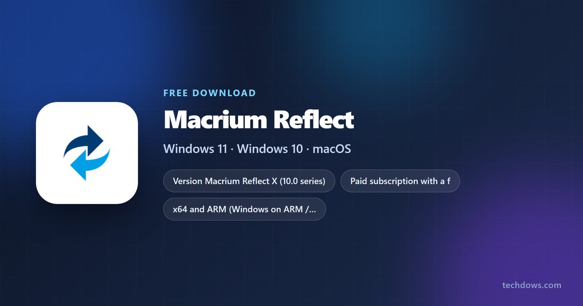 Specs card for Macrium Reflect X with editions, systems and trial