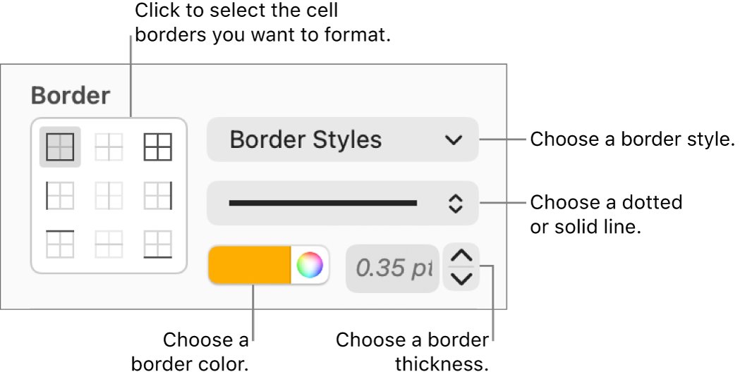 Make labels in Apple Pages with cell border style, color and thickness