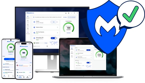 Malwarebytes Free malware remover dashboard on desktop and mobile