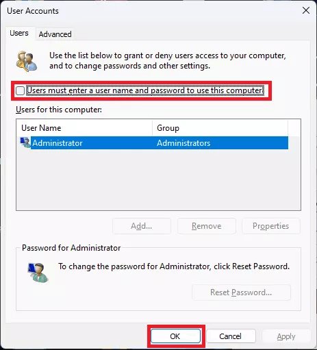Managing user accounts with Control Userpasswords2 in Windows 11