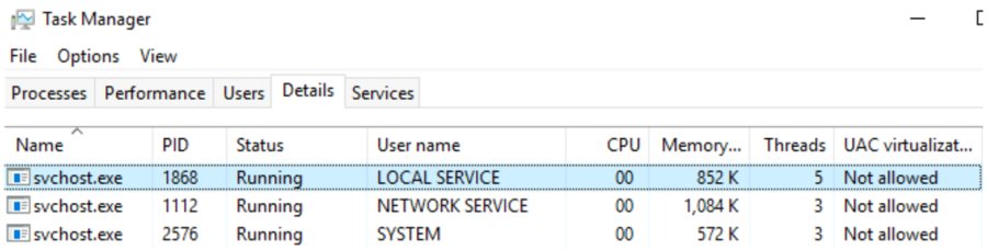 Match svchost.exe PID in the Task Manager Details tab