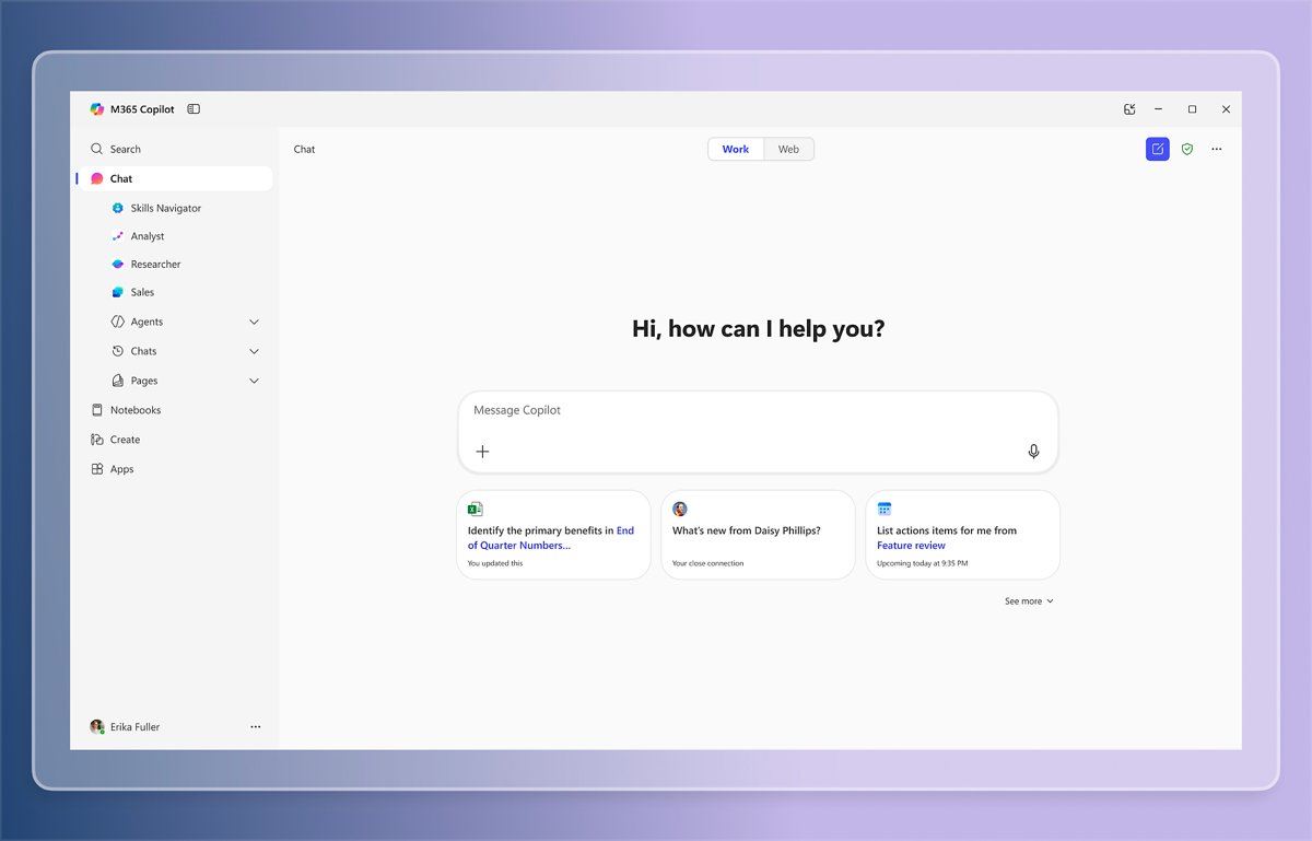 Microsoft 365 Business Standard Copilot Chat home with the Work tab selected