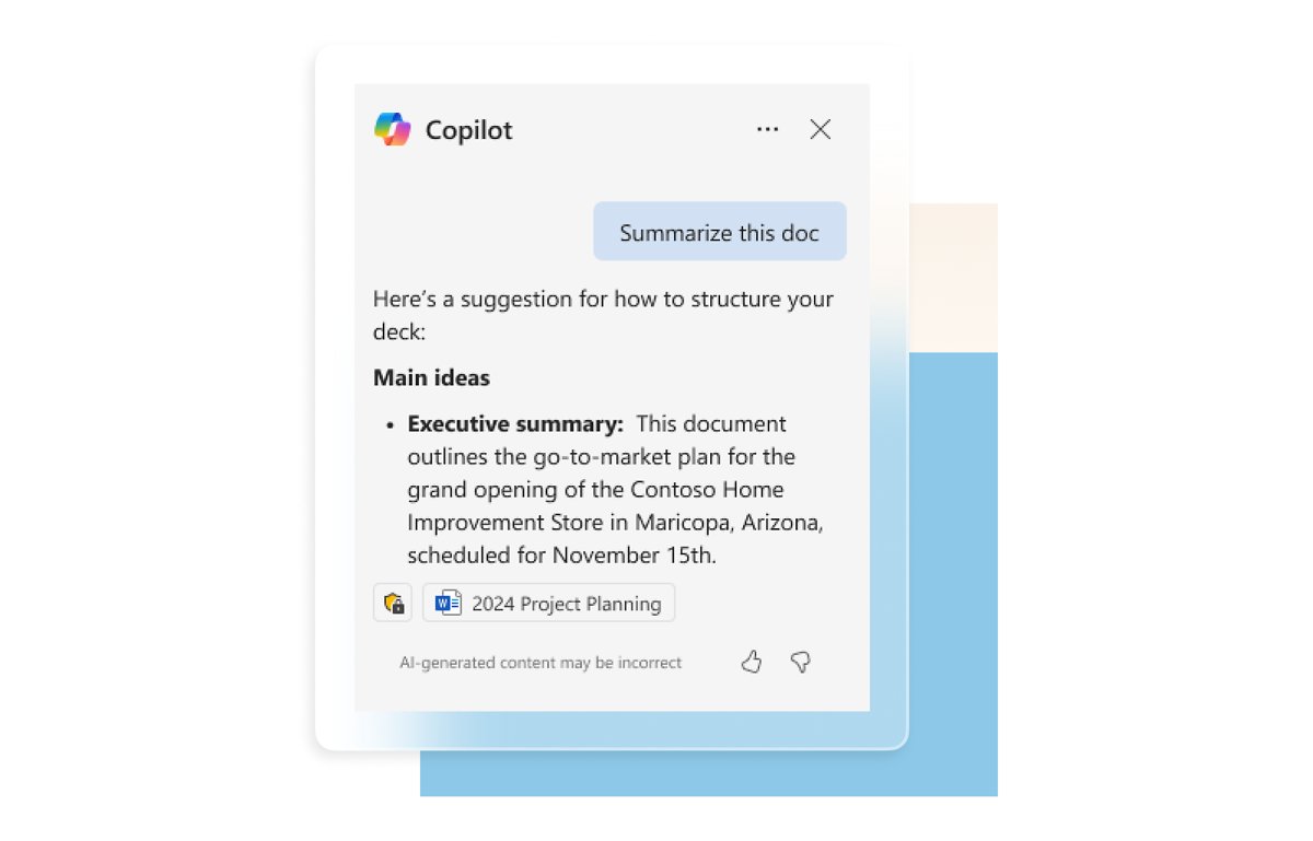 Microsoft 365 Business Standard Copilot pane summarizing a Word document