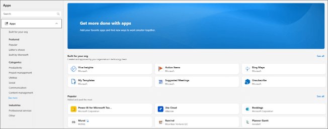 Microsoft 365 store Apps page listing add-ins by category